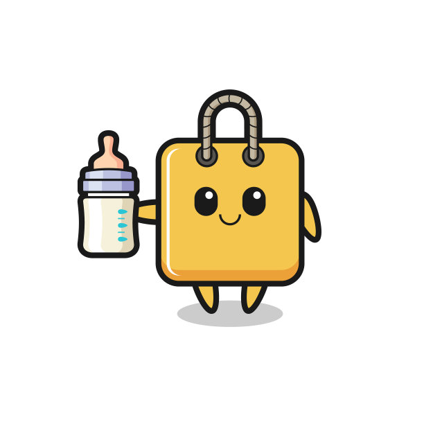 婴儿购物袋卡通人物与牛奶图片下载