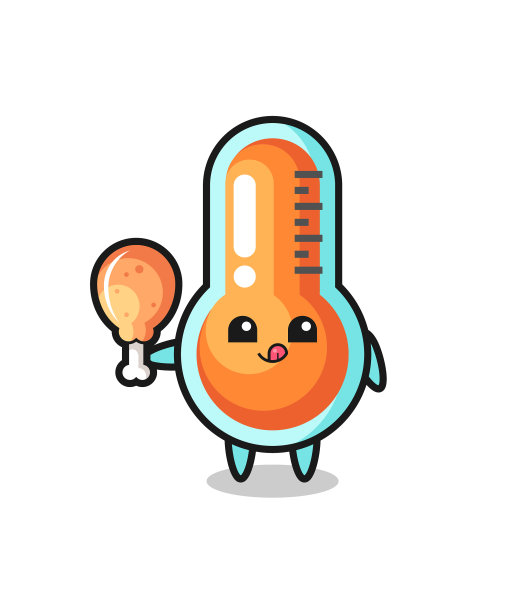 温度计可爱的吉祥物正在吃炸鸡图片下载