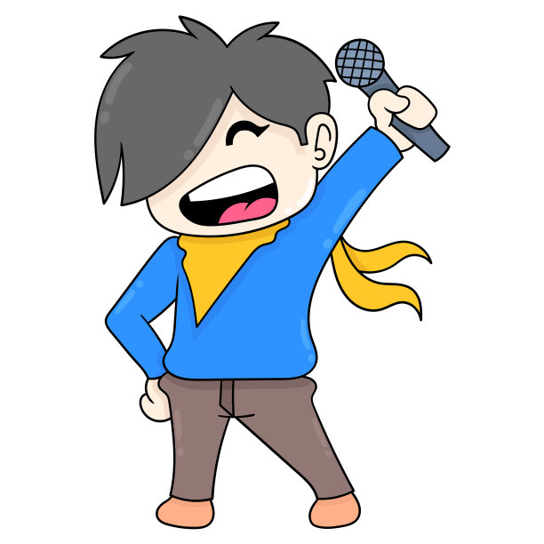 男孩高兴地拿着麦克风在表演图片下载