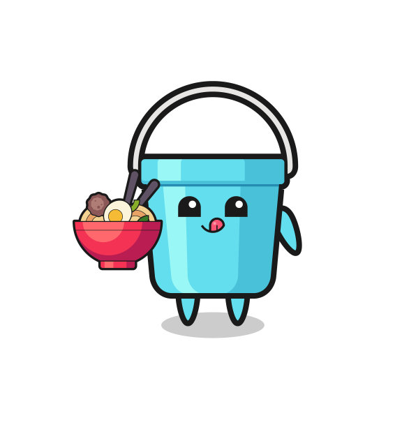 可爱的塑料桶人物吃面条图片下载