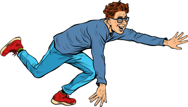 一个年轻人跑着摔倒了，那个人被绊倒了图片下载