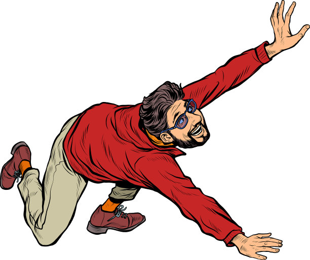 年轻人跑着摔倒，满脸胡须图片下载