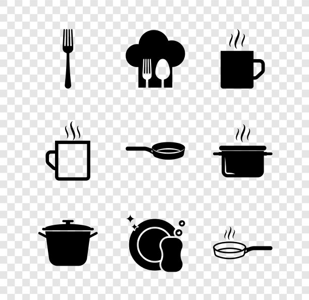 餐叉厨师帽，咖啡杯，餐叉和勺子图片下载