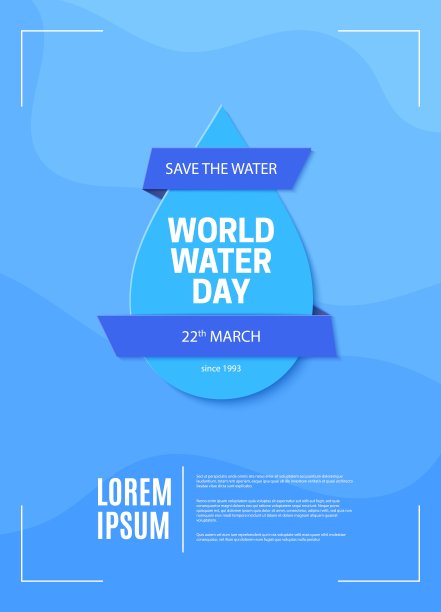剪纸风格的节约用水生态海报。剪掉水滴和蓝色丝带上抽象的背景波浪。环境卡模板。3月22日世界水日矢量插图图片下载