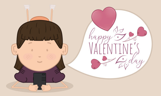 情人节快乐卡片与恋爱中的女人卡通图片下载