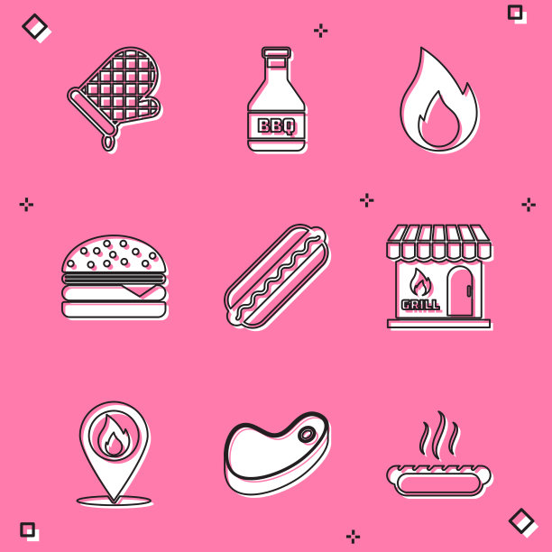 设置烤箱手套番茄酱瓶火火焰汉堡图片下载