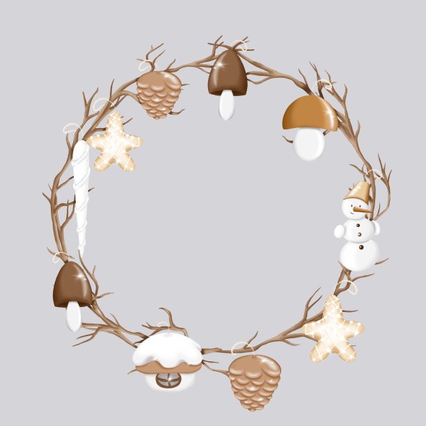 用圣诞玩具装饰的树枝制成的花环图片下载