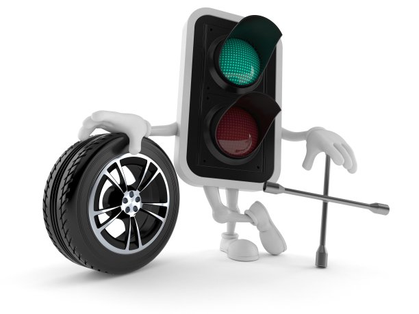 带有汽车车轮和扳手的绿色交通灯图片下载