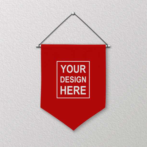 三维现实的空白红色三角旗墙挂图片下载