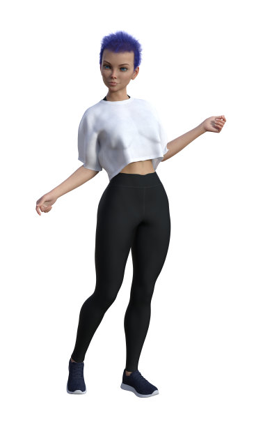 一个紫色头发的年轻女子靠在椅背上，双臂孤立地放在白色的背景上。图片下载