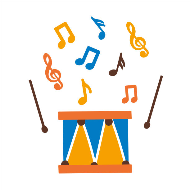 有鼓槌和绿色音符的孩子们的鼓图片下载