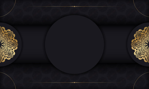 横幅在黑色与豪华的黄金图案和一个地方为您的标志图片下载