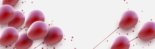 红色哑光气球和星星五彩纸屑在白色图片下载