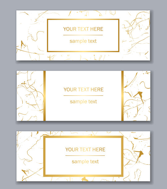 一套白色，黑色和金色旗帜模板。现代抽象设计。手绘油墨图案。图片下载