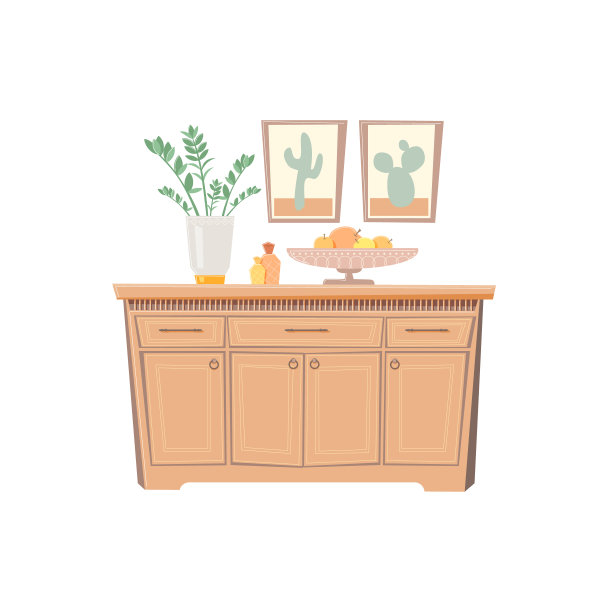 带有门和抽屉的复古餐具柜的矢量图像。图片下载