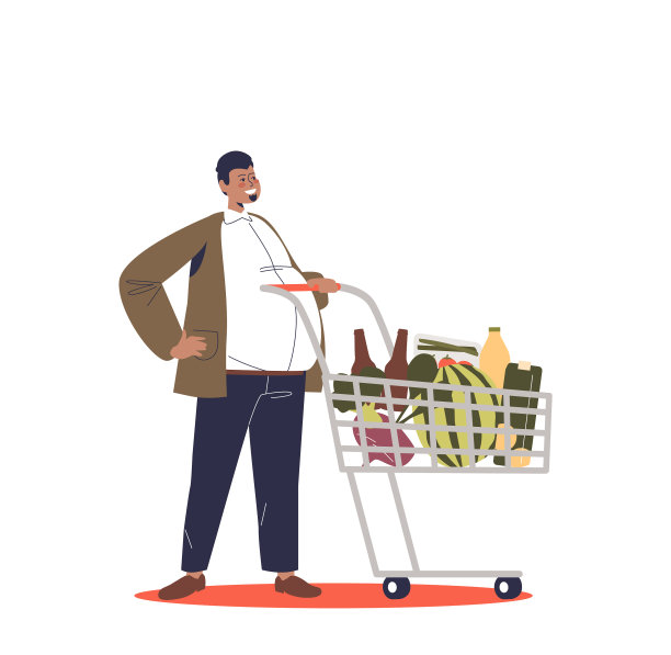 购物车里装满食品杂货的男人图片下载
