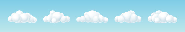 不同的白色卡通云孤立在蓝色上图片下载