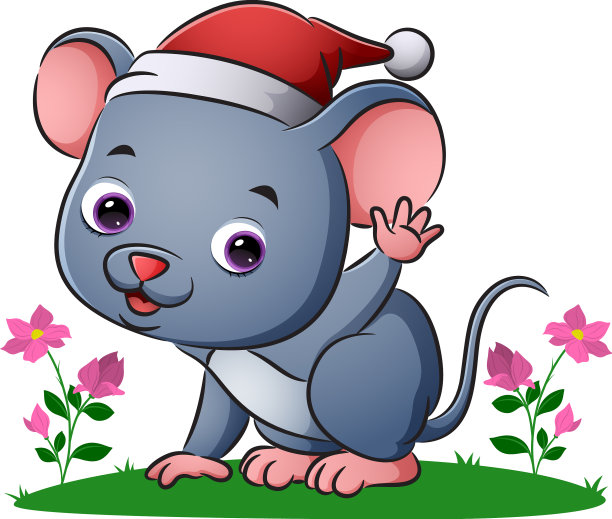 老鼠戴着圣诞老人的帽子，挥手图片下载