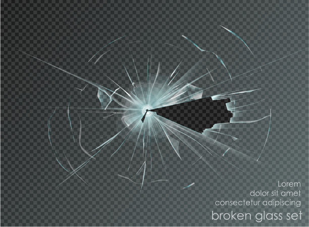 在透明的背景上打碎玻璃。矢量图图片下载