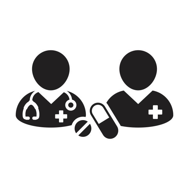 医生图标与病人矢量药丸和片剂的医疗和咨询的象形文字图片下载