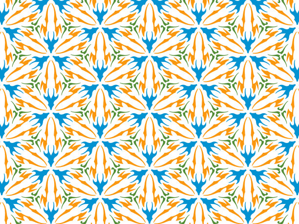 抽象彩色几何无缝图案在蓝色，橙色，黄色和绿色。完美的盘子，盘子，包装纸和床单图片下载