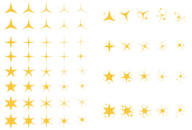 黄色，金色，橙色闪闪发光。明星向量。图片下载