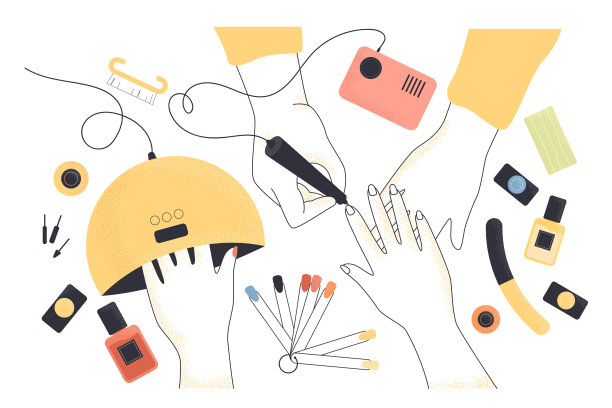 美甲台面由工人和顾客双手完成图片下载