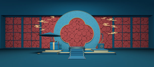 中式空房，3d渲染。图片下载