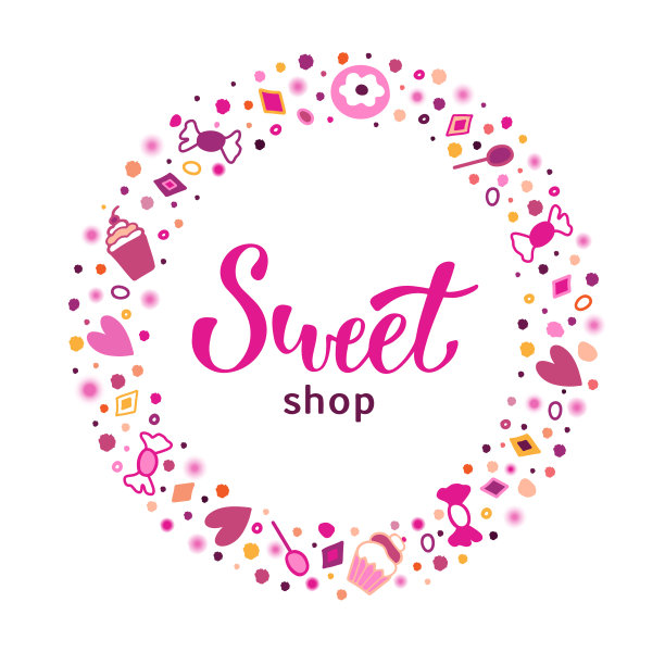 糖果店的标志有字母，糖果和甜点围绕图片下载