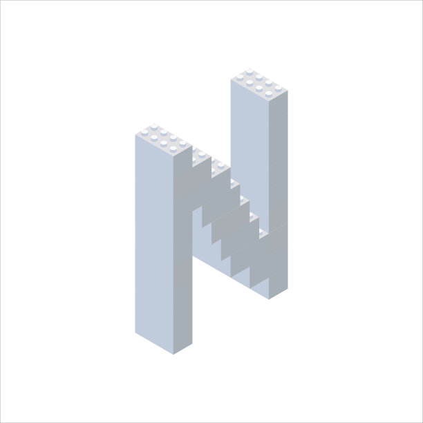 由彩色塑料块制成的等距字体。儿童设计师。字母n矢量插图图片下载