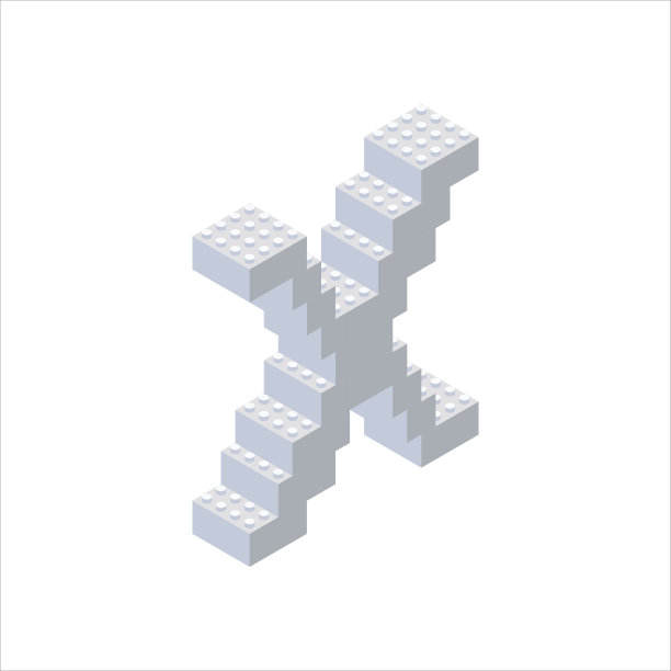 由彩色塑料块制成的等距字体。儿童设计师。字母x矢量插图图片下载