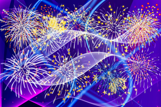 烟花抽象背景黑色，金色，银色，红色，蓝色，黄色图片下载