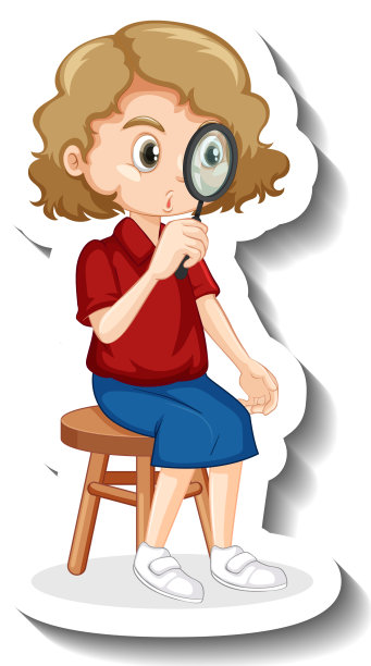 一个女孩用放大镜画卡通人物图片下载