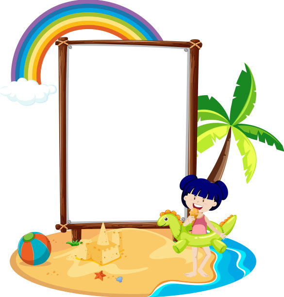 夏日沙滩主题与空白横幅隔离上图片下载