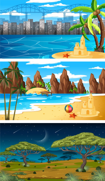 三个不同的自然水平场景图片下载