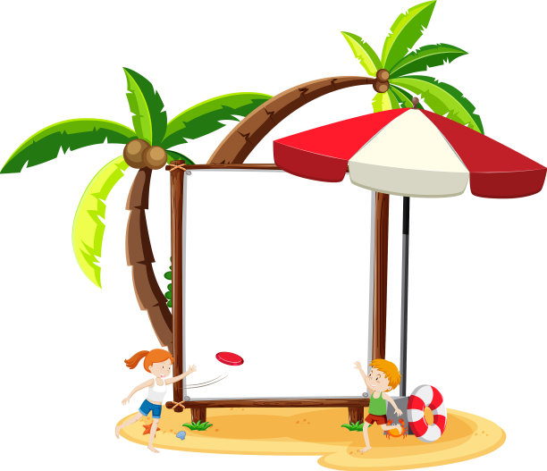 夏日沙滩主题与空白横幅隔离上图片下载