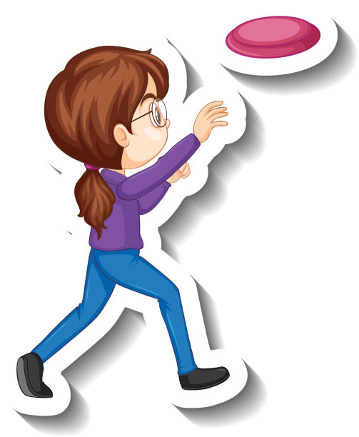 一个女孩扔盘子里的卡通人物贴纸图片下载