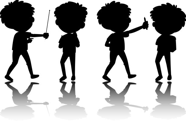 一套孩子的剪影与反射在白色图片下载