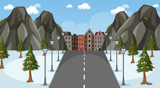 冬天的景象与漫长的道路穿过公园图片下载