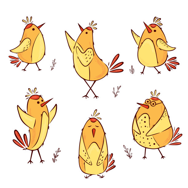 收集手绘彩色涂鸦鸟图片下载