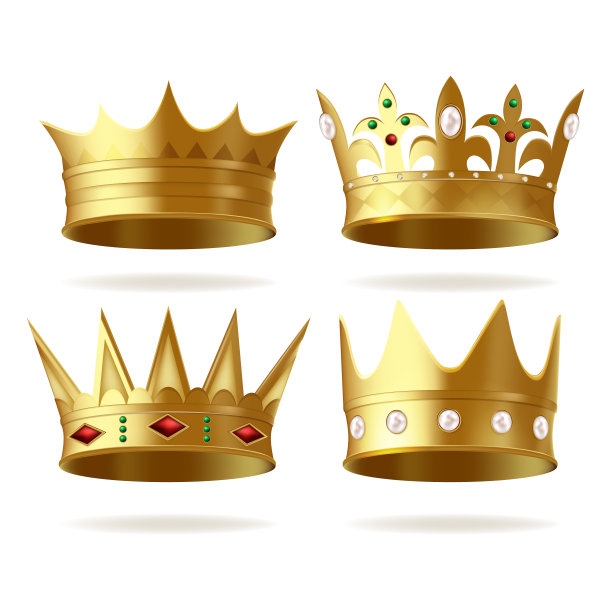 现实详细的3d不同的黄金皇冠集图片下载