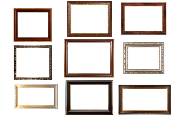 收集各种古董框架上的白色背景图片下载