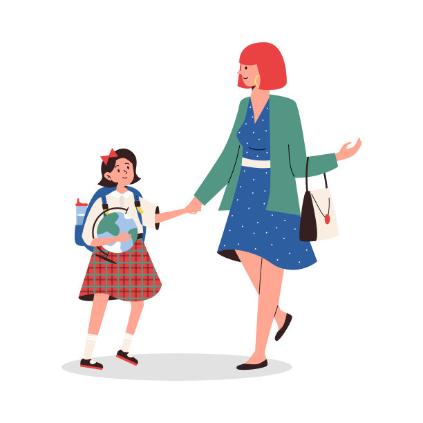 母亲护送她的孩子到学校公寓图片下载