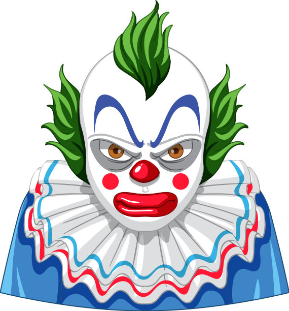 白色背景上令人毛骨悚然的小丑脸图片下载