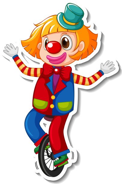 贴纸模板与快乐的小丑卡通图片下载