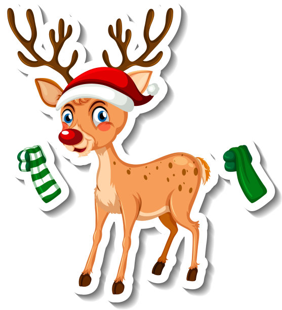 贴纸模板与圣诞驯鹿卡通图片下载