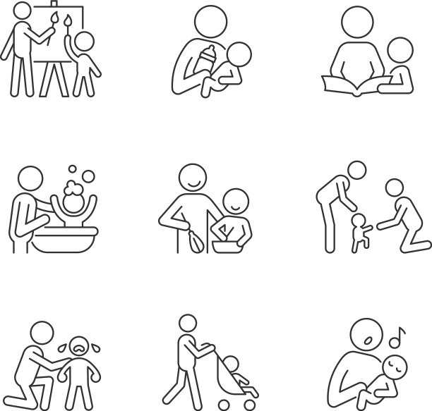 负责任的父母线性图标设置图片下载