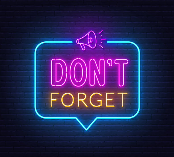 不要忘记在砖墙背景上的霓虹灯标志图片下载