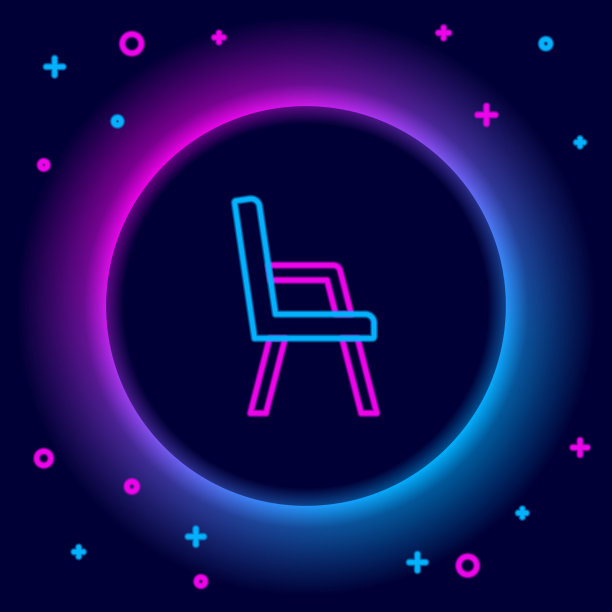 发光的霓虹灯线扶手椅图标孤立在黑色图片下载