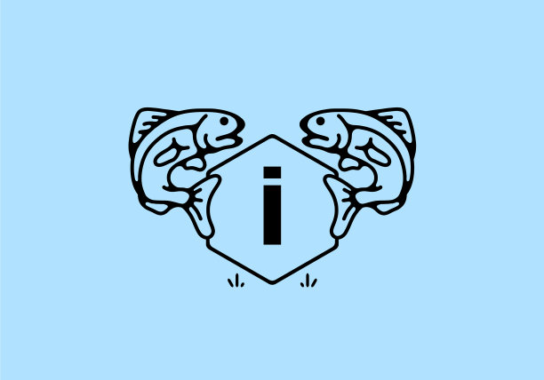 线条艺术的鱼框与首字母图片下载